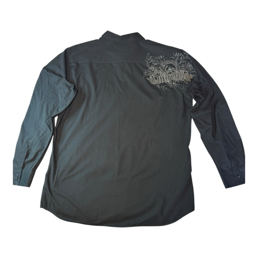 Men’s Quicksilver Black & Gray Embroidered Long Sleeve Button Down Shirt XXL
